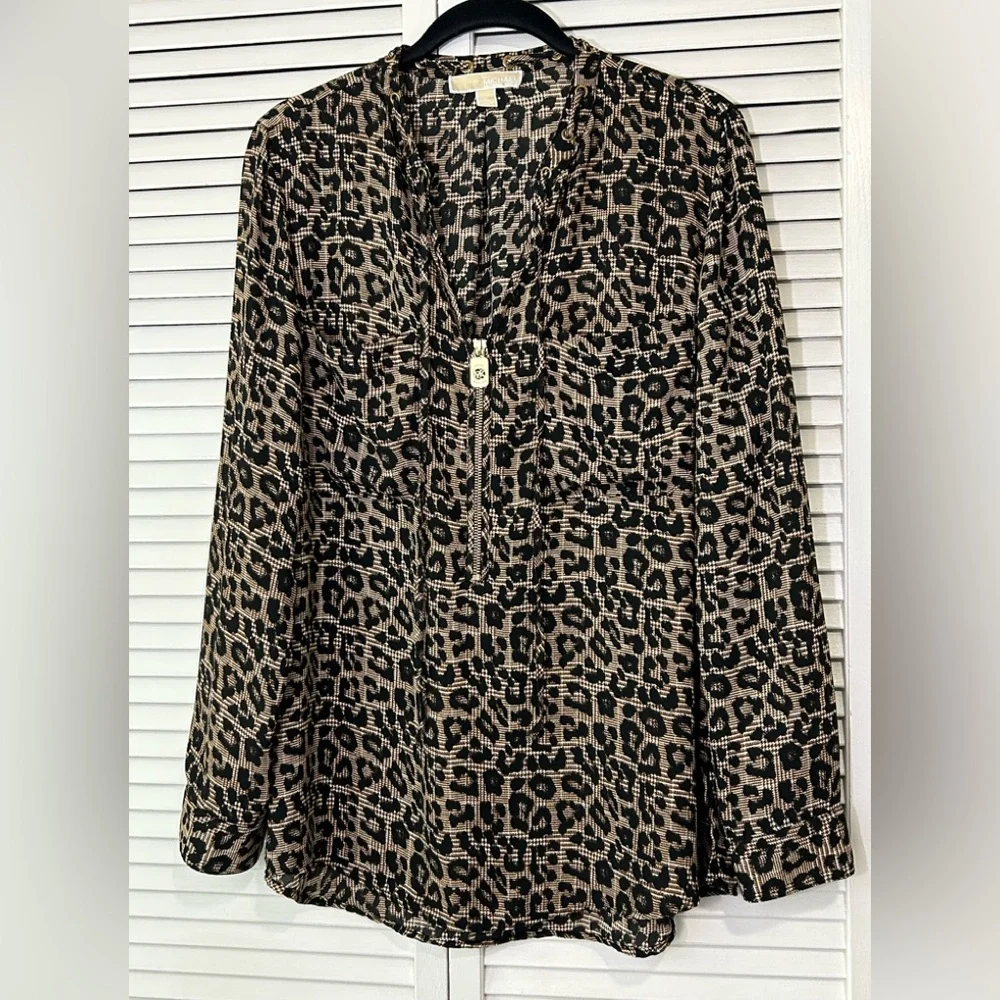 Michael Kors Womens Size XLarge Leopard Print Blouse Top